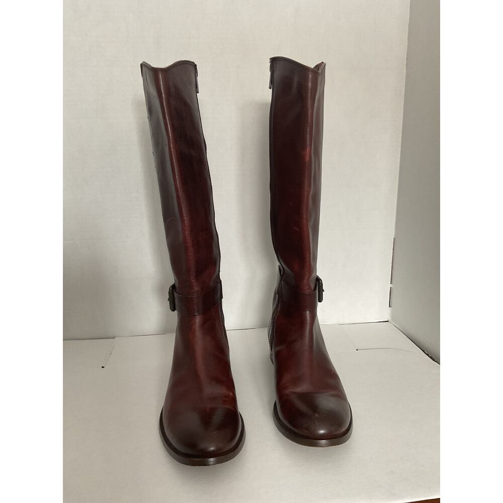 Frye - Melissa - Moto/Riding Tall boots - Redwood Brown Distressed Leather - 8B